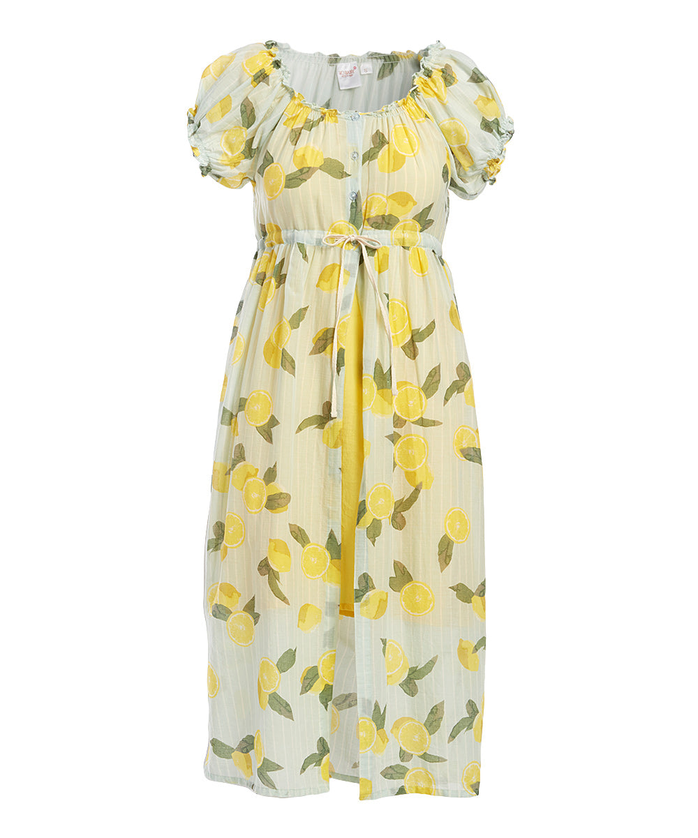 Lemon Print Duster Dress with Slip - Kids Wholesale Boutique Clothing, Dress - Girls Dresses, Yo Baby Wholesale - Yo Baby