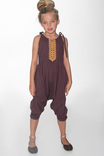 Burgundy Jumpsuit with Lace Detail - Kids Wholesale Boutique Clothing, Dress - Girls Dresses, Yo Baby Wholesale - Yo Baby