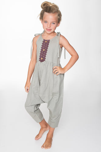 Grey Jumpsuit with Lace Detail - Kids Wholesale Boutique Clothing, Dress - Girls Dresses, Yo Baby Wholesale - Yo Baby