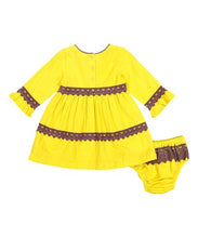 Yellow With Burgundy Lace Detail Swing Dress - Kids Wholesale Boutique Clothing, Dress - Girls Dresses, Yo Baby Wholesale - Yo Baby