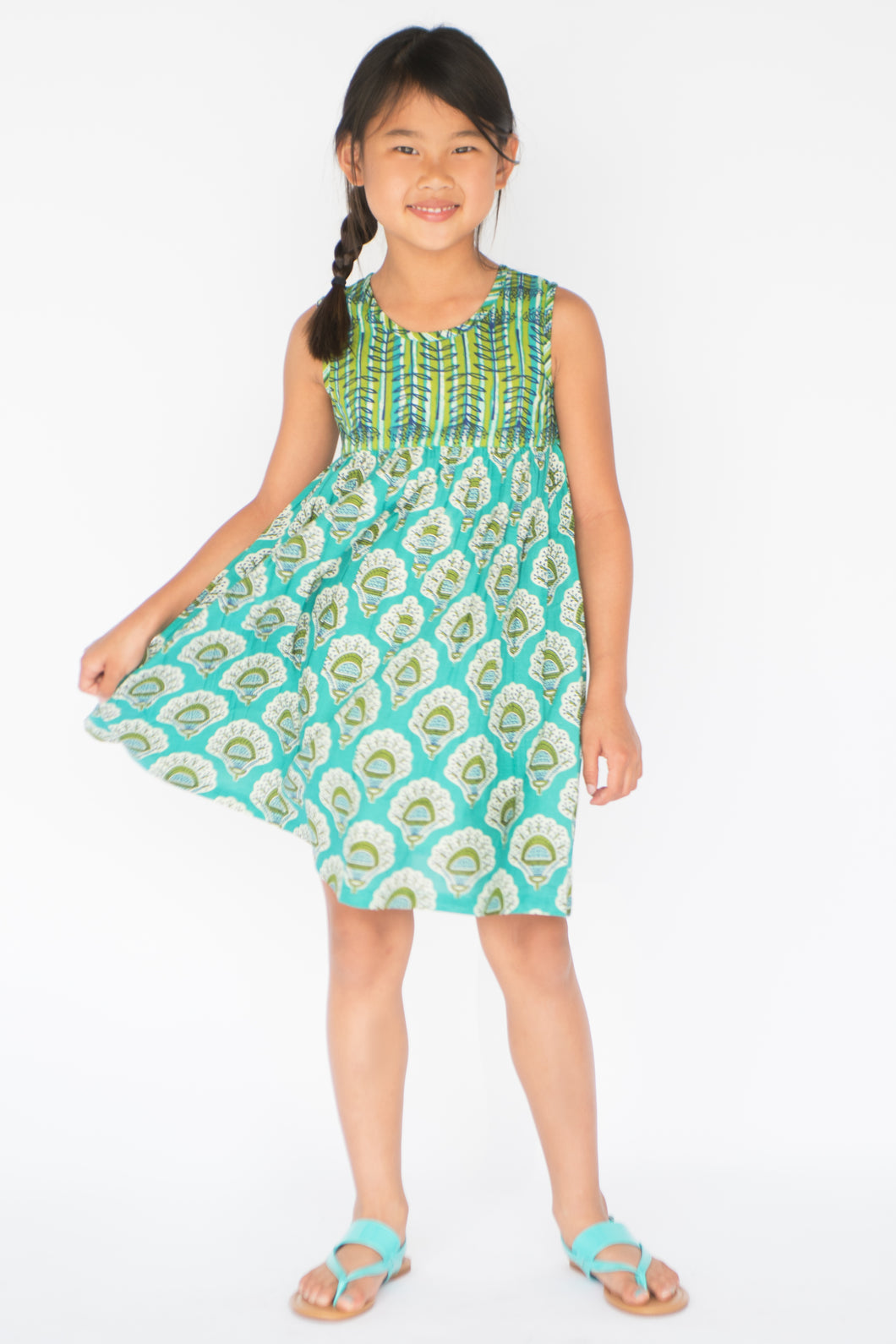 Turquoise Yoke Dress With Belt Tie - Kids Wholesale Boutique Clothing, Shirt-Dress - Girls Dresses, Yo Baby Wholesale - Yo Baby