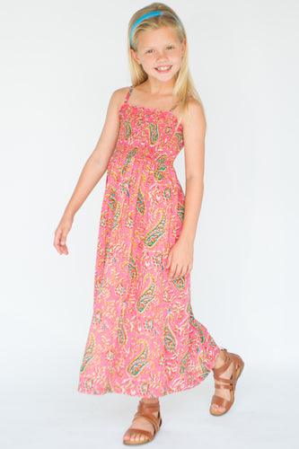 Pink Paisley Print Maxi Dress - Kids Wholesale Boutique Clothing, Dress - Girls Dresses, Yo Baby Wholesale - Yo Baby