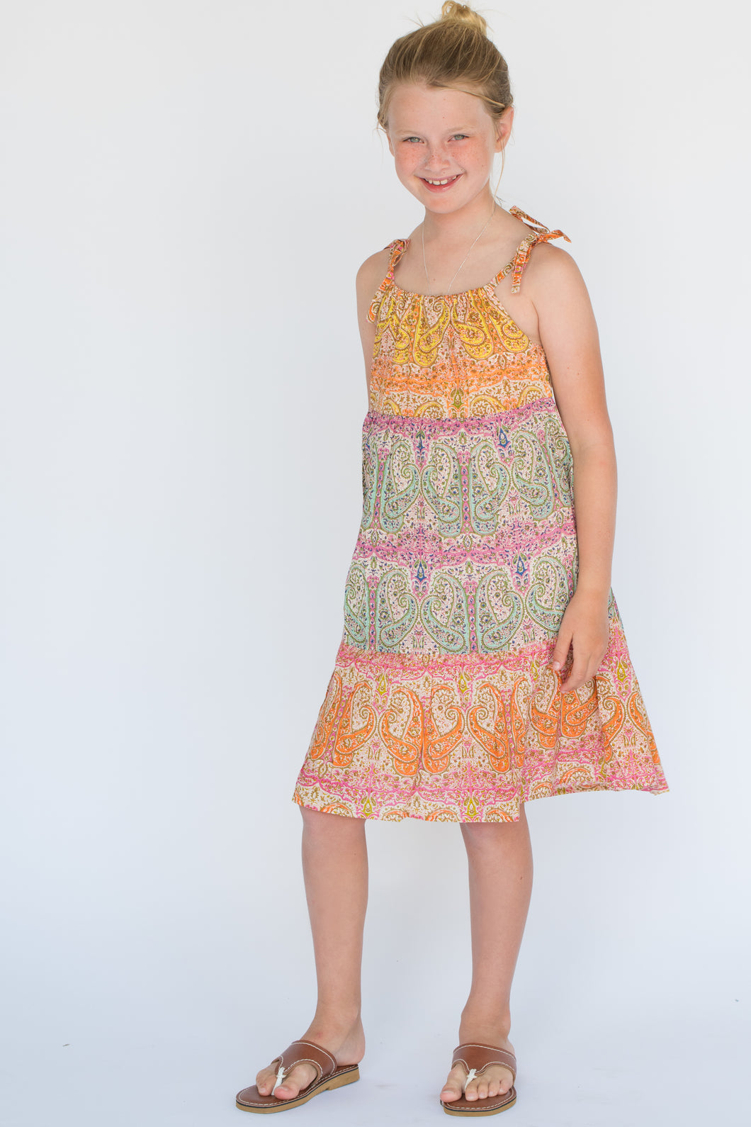 Multicolor Paisley Shoulder-Tie Dress - Kids Wholesale Boutique Clothing, Dress - Girls Dresses, Yo Baby Wholesale - Yo Baby