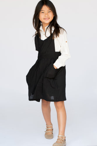 Black Overall Dress & Shirt Two Piece Set - Kids Wholesale Boutique Clothing, 2-pc. set - Girls Dresses, Yo Baby Wholesale - Yo Baby