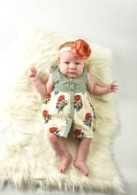 Off-white with Red Orange Floral Print and Green Pinstripe Belted Dress - Kids Wholesale Boutique Clothing, Dress - Girls Dresses, Yo Baby Wholesale - Yo Baby