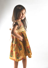 Mustard Multi Print Flutter Sleeves Belted Dress - Kids Wholesale Boutique Clothing, Dress - Girls Dresses, Yo Baby Wholesale - Yo Baby