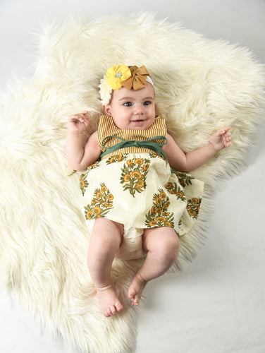 Yellow Floral and Pinstripe Infant Dress With Matching Bloomer - Kids Wholesale Boutique Clothing, Dress - Girls Dresses, Yo Baby Wholesale - Yo Baby