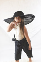 White Ruffle Collar Top with Black Paper Bag Pants 2 pc. Set