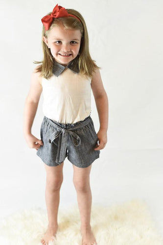 Chambray Collared Top & Shorts Set