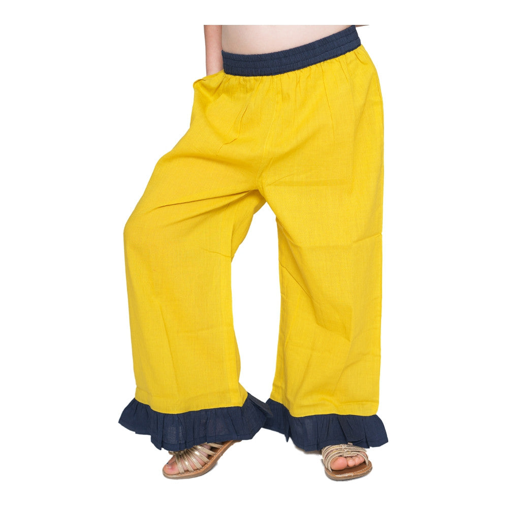 Sun-shine Yellow with Blue Frill Pants - Kids Wholesale Boutique Clothing, Pants - Girls Dresses, Yo Baby Wholesale - Yo Baby