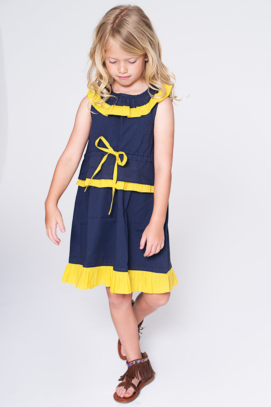 Navy and Yellow Dress - Kids Wholesale Boutique Clothing, Dress - Girls Dresses, Yo Baby Wholesale - Yo Baby