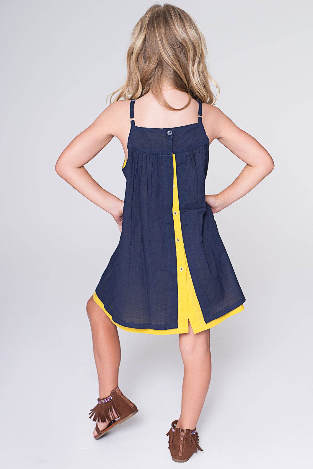 Blue and Yellow Layered Dress - Kids Wholesale Boutique Clothing, Dress - Girls Dresses, Yo Baby Wholesale - Yo Baby