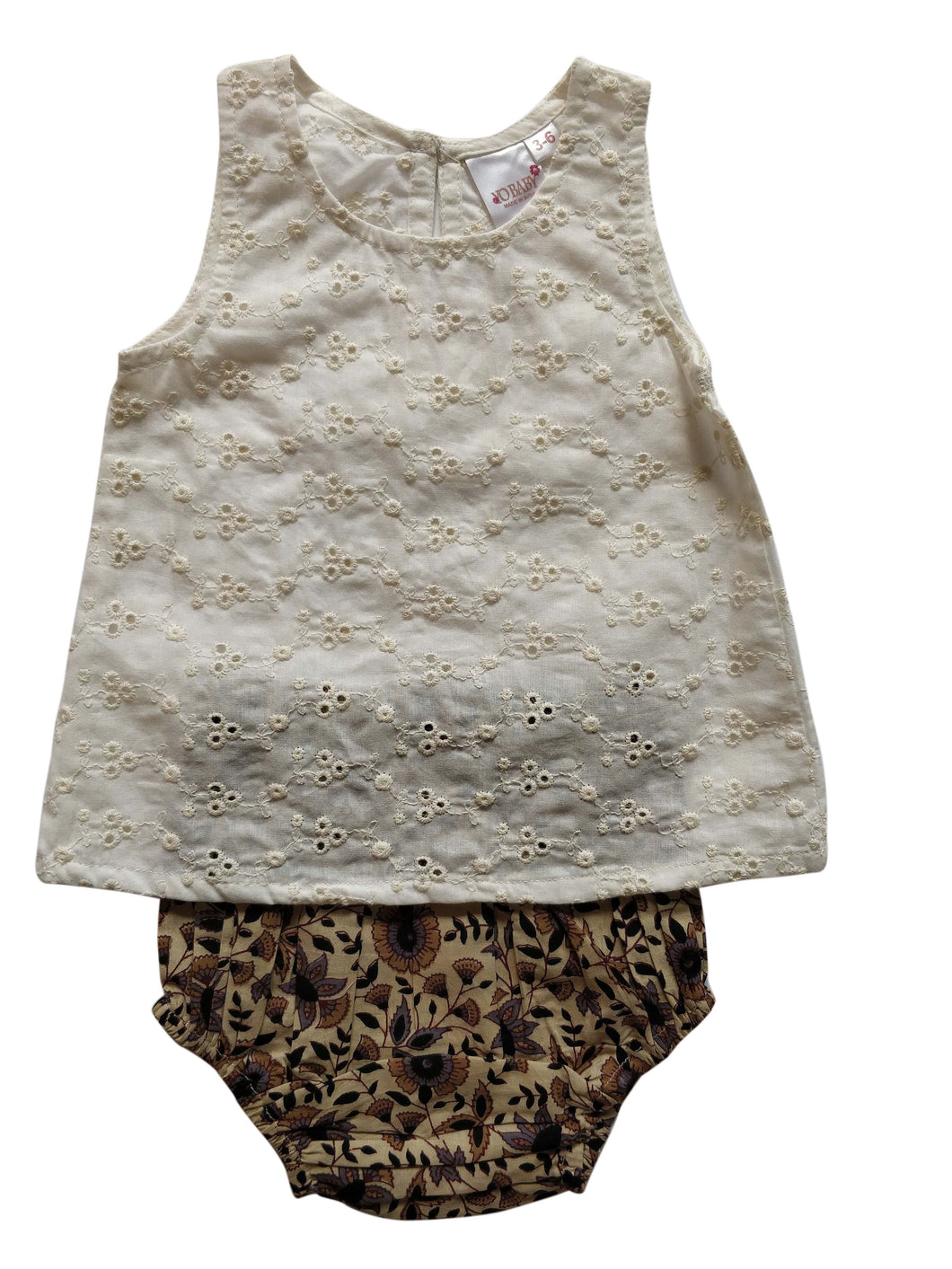 Embroidered Oatmeal Tank & Printed Diaper Cover 2pc.set
