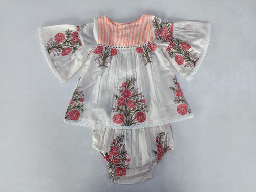 Floral Bell Sleeves Dress & Diaper Cover Set dress & diaper cover Yo Baby Wholesale 