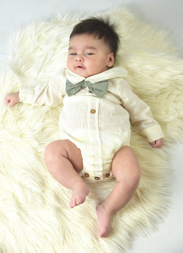 Boys Infant Shirt-Style Onesie with Bow-Tie - Ivory - Kids Wholesale Boutique Clothing, diaper covers - Girls Dresses, Yo Baby Wholesale - Yo Baby