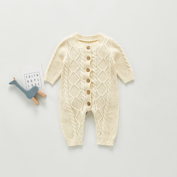 Ivory Cable Knit Sweater-Romper - Unisex