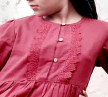 Red Lace Full-Sleeves Shirt Dress