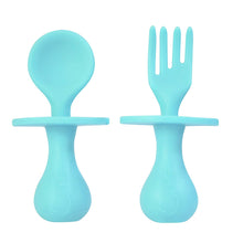 Silicone Fork & Spoon Set - Self Feeding Training Set Yo Baby India Blue 
