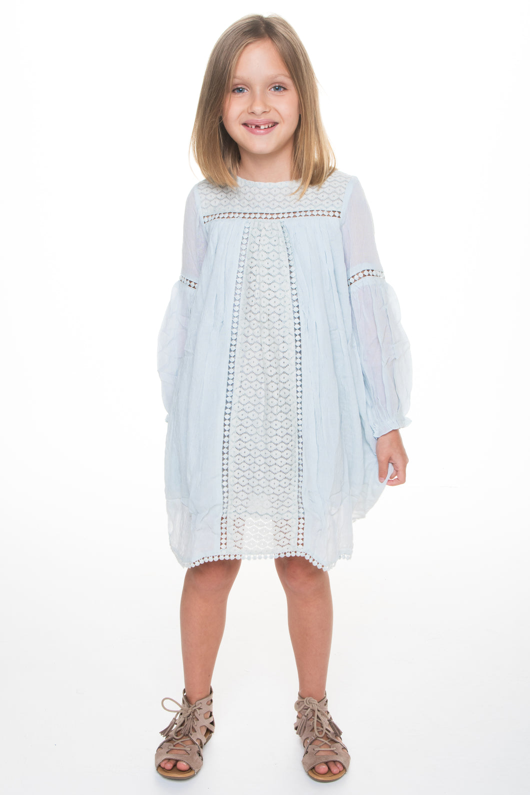 Light Blue Lace Detail Dress - Kids Wholesale Boutique Clothing, Dress - Girls Dresses, Yo Baby Wholesale - Yo Baby