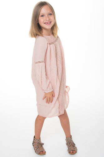 Light Pink Lace Detail Dress - Kids Wholesale Boutique Clothing, Dress - Girls Dresses, Yo Baby Wholesale - Yo Baby