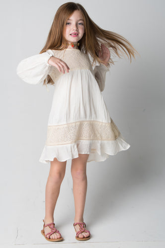 Ivory Lace Detail Dress - Kids Wholesale Boutique Clothing, Dress - Girls Dresses, Yo Baby Wholesale - Yo Baby