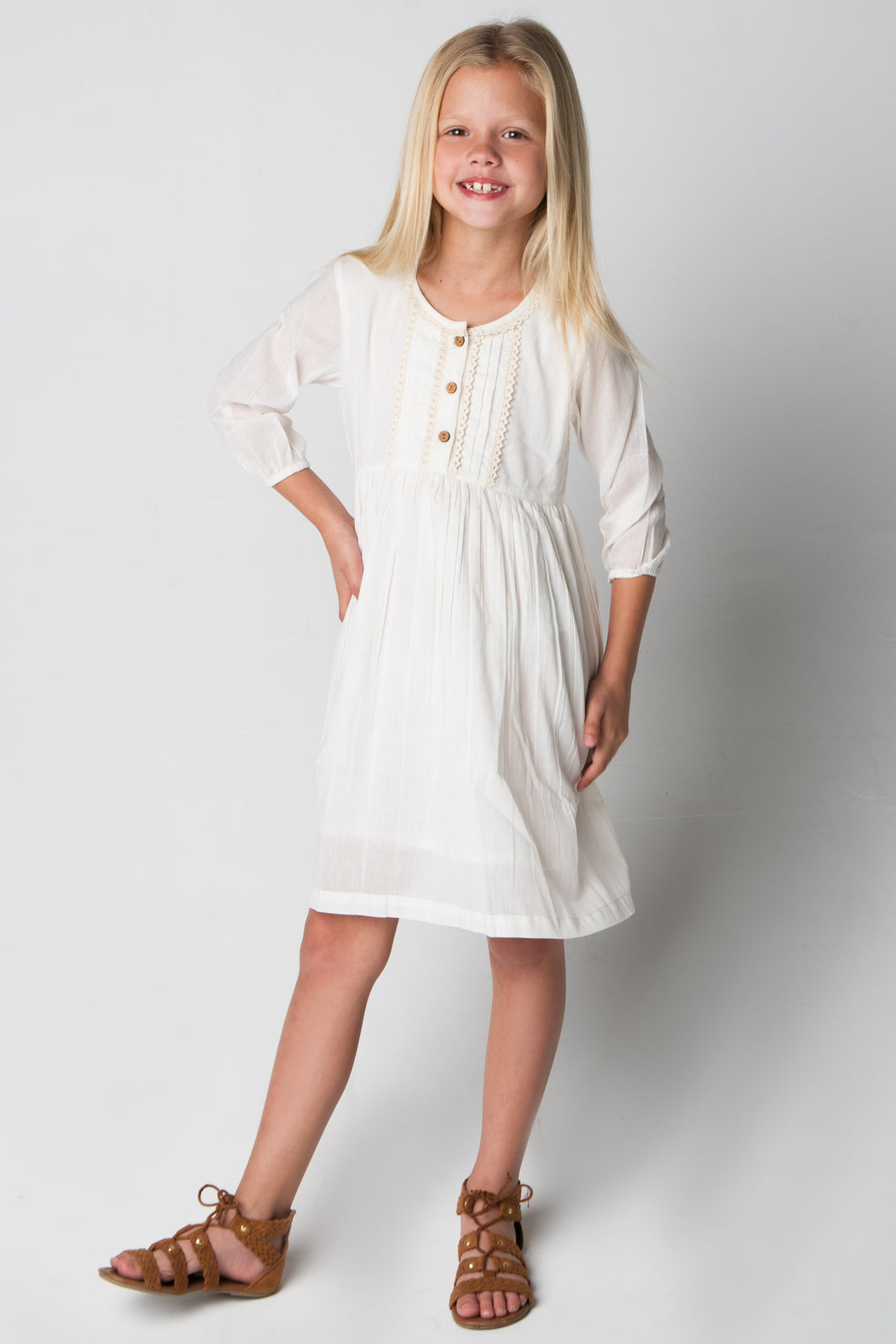 White Lace Detail Dress - Kids Wholesale Boutique Clothing, Dress - Girls Dresses, Yo Baby Wholesale - Yo Baby