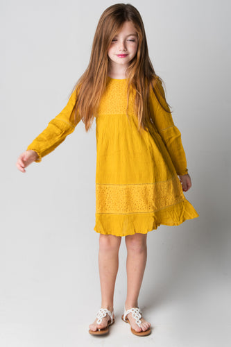 Mustard Lace Detail Dress - Kids Wholesale Boutique Clothing, Dress - Girls Dresses, Yo Baby Wholesale - Yo Baby