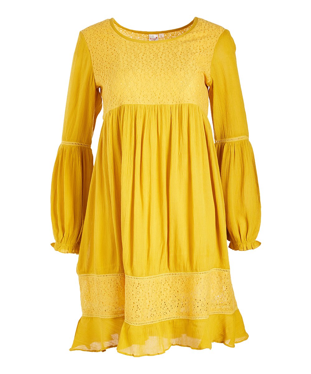 Yellow Lace-Accent Empire-Waist Dress