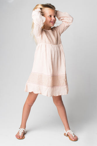 Blush Lace Detail Dress - Kids Wholesale Boutique Clothing, Dress - Girls Dresses, Yo Baby Wholesale - Yo Baby