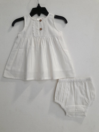 White Sleeveless Dress & Diaper Cover Set dress & diaper cover Yo Baby Wholesale 