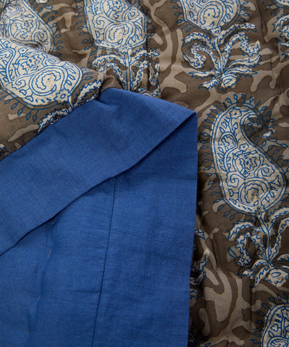 Cobalt Blue-Trim Grey Paisley Quilted Blanket