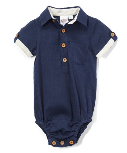 Barboteuse chemise à manches mi-longues pour bébé - Marine