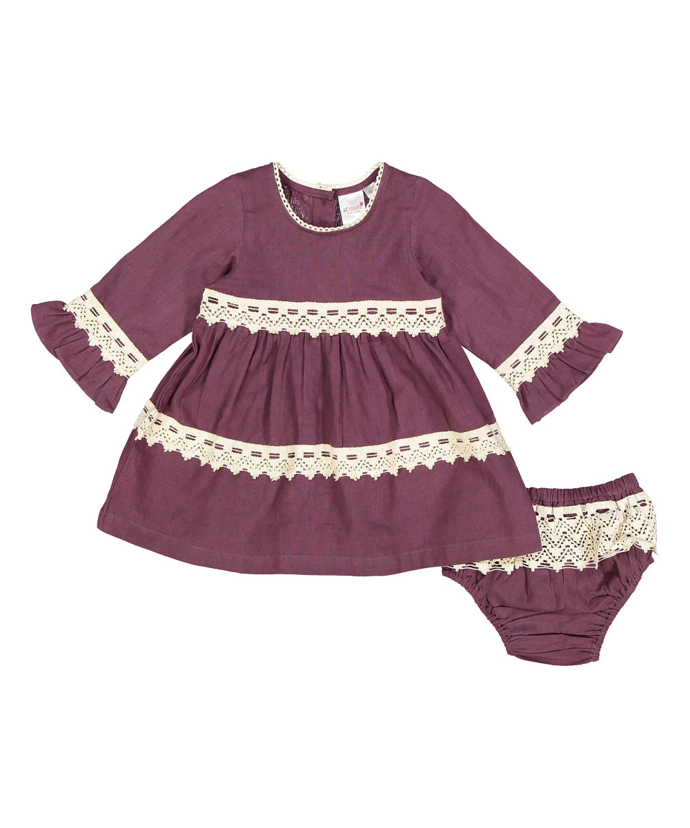 Burgundy With White Lace Detail Swing Dress - Kids Wholesale Boutique Clothing, Dress - Girls Dresses, Yo Baby Wholesale - Yo Baby