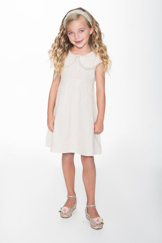 Off White Big Peter-pan Collar with Lace Details Dress - Kids Wholesale Boutique Clothing, Dress - Girls Dresses, Yo Baby Wholesale - Yo Baby