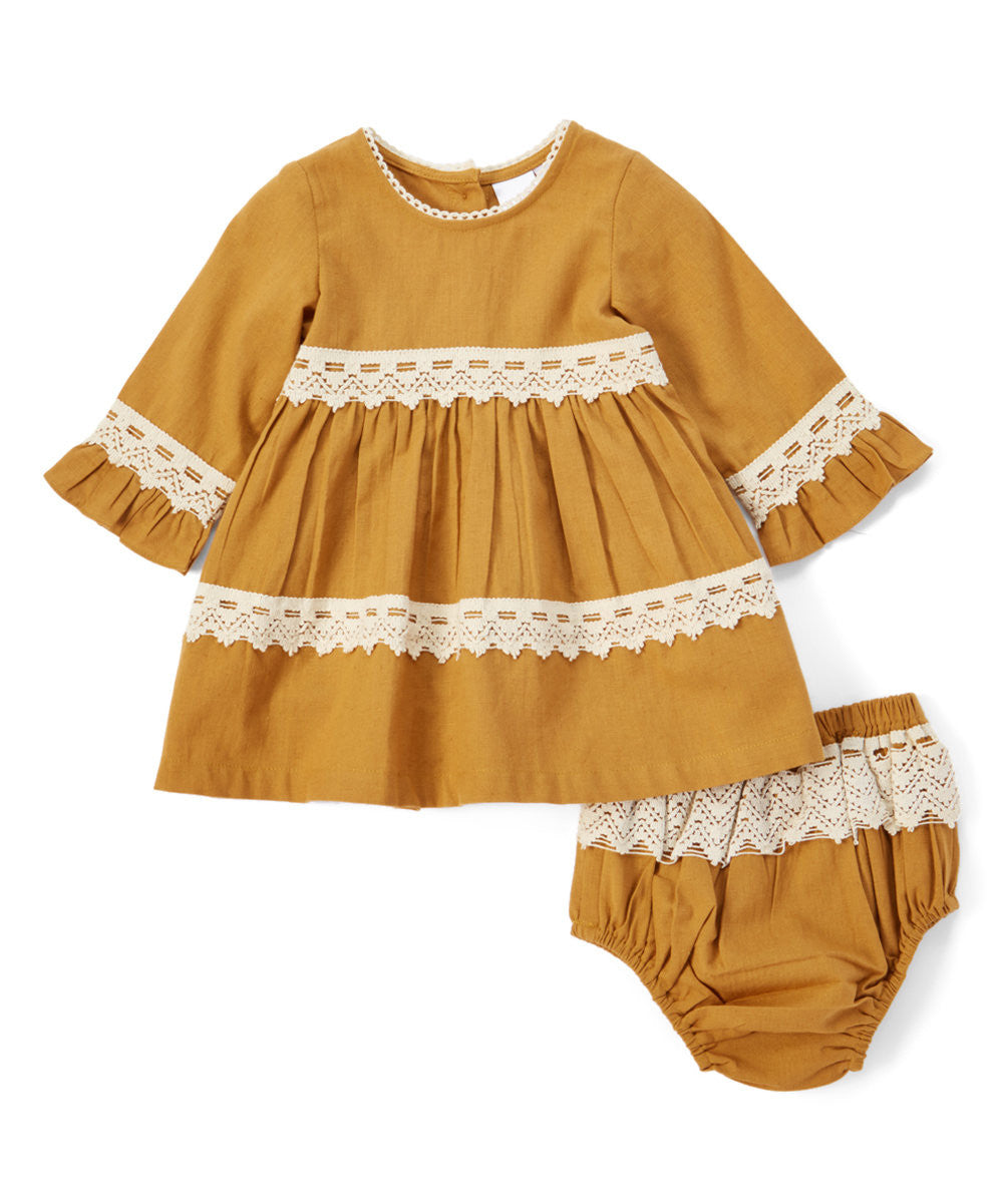 Mustard Lace Detail Dress - Kids Wholesale Boutique Clothing, Dress - Girls Dresses, Yo Baby Wholesale - Yo Baby