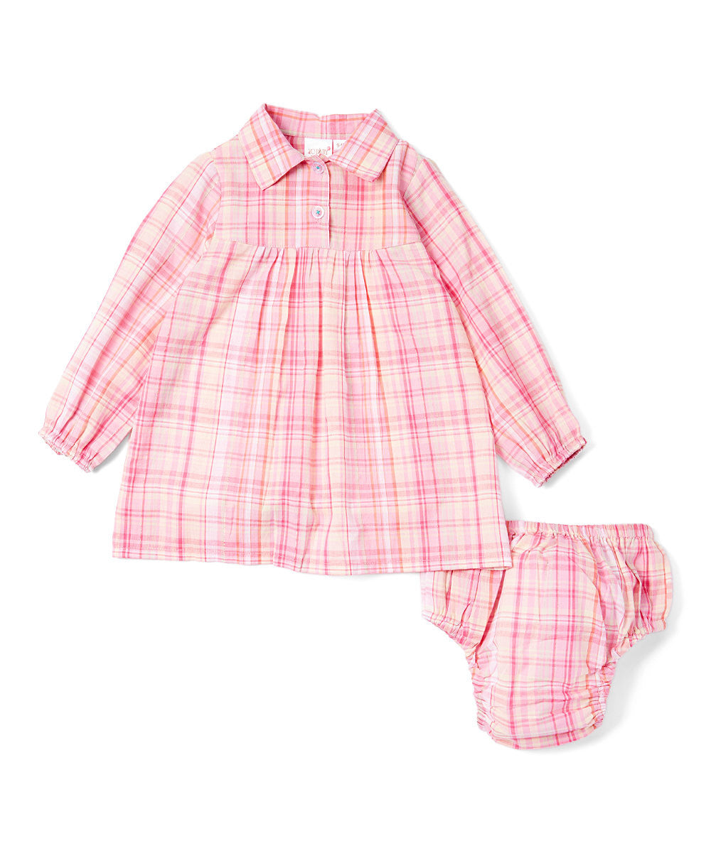 Pink Checks Lurex Infant Shirt Dress - Kids Wholesale Boutique Clothing, Dress - Girls Dresses, Yo Baby Wholesale - Yo Baby