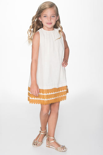 Light Yellow With Orange Lace Detail Dress - Kids Wholesale Boutique Clothing, Dress - Girls Dresses, Yo Baby Wholesale - Yo Baby