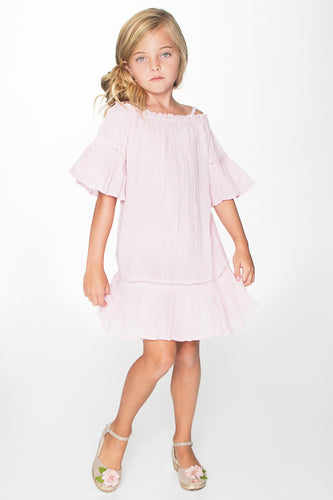 Light Pink Lace Detail Dress - Kids Wholesale Boutique Clothing, Dress - Girls Dresses, Yo Baby Wholesale - Yo Baby