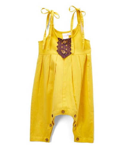 Sunshine Yellow Infant Jumpsuit with Burgandy Lace Detail - Kids Wholesale Boutique Clothing, Dress - Girls Dresses, Yo Baby Wholesale - Yo Baby