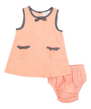 Peach Shift Infant Dress With Polka Dot Piping - Kids Wholesale Boutique Clothing, Dress - Girls Dresses, Yo Baby Wholesale - Yo Baby