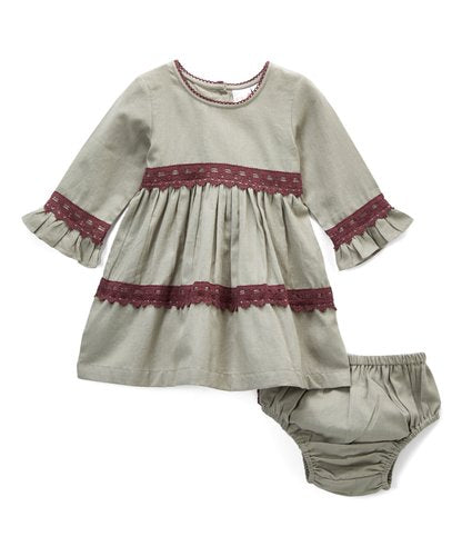 Grey With Burgundy Lace Detail Swing Dress - Kids Wholesale Boutique Clothing, Dress - Girls Dresses, Yo Baby Wholesale - Yo Baby