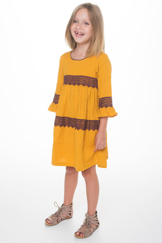 Mustard Lace Dress - Kids Wholesale Boutique Clothing, Dress - Girls Dresses, Yo Baby Wholesale - Yo Baby