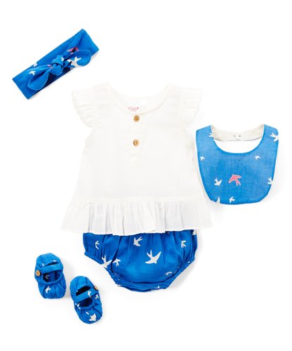 Blue Bird Print 5pc. Set - Kids Wholesale Boutique Clothing, Dress - Girls Dresses, Yo Baby Wholesale - Yo Baby