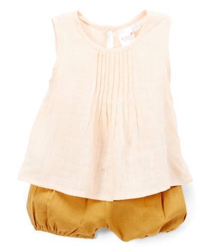 Pink Pin-tuck Detail Top and Camel Shorts 2pc. set - Kids Wholesale Boutique Clothing, Dress - Girls Dresses, Yo Baby Wholesale - Yo Baby