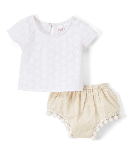White Floral Embossed Top and Shorts 2pc.set Top and Bottom - Kids Wholesale Boutique Clothing, 2-pc. set - Girls Dresses, Yo Baby Wholesale - Yo Baby