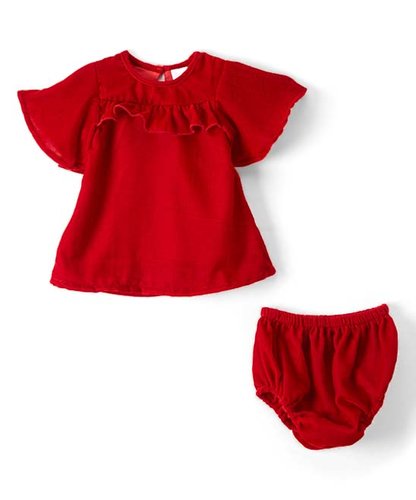 Red Velvet Infant Ruffle Dress - Kids Wholesale Boutique Clothing, Dress - Girls Dresses, Yo Baby Wholesale - Yo Baby