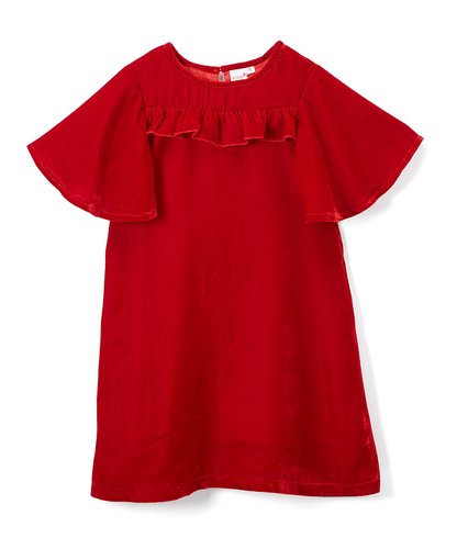 Red Velvet Ruffle Shift Dress - Kids Wholesale Boutique Clothing, Dress - Girls Dresses, Yo Baby Wholesale - Yo Baby