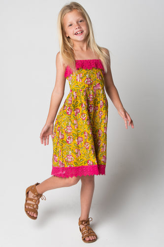 Yellow & Pink Lace Dress - Kids Wholesale Boutique Clothing, Dress - Girls Dresses, Yo Baby Wholesale - Yo Baby